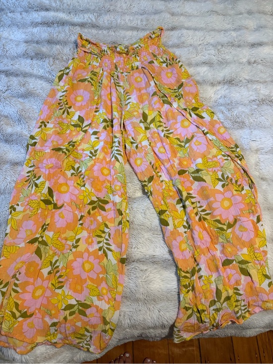 raya sun Pants - raya sun Floral Wide Leg Pants in Pink and Yellow